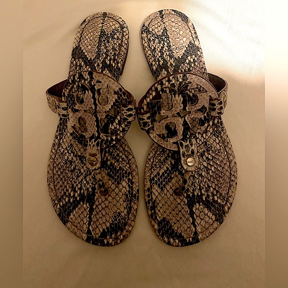 Tory Burch Cream and Tan Sandals with T-Strap Design